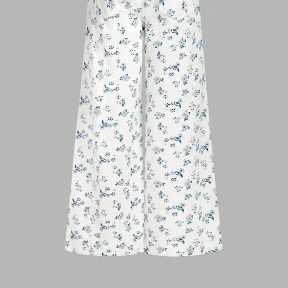 Light Wash Boho Women's Casual Loose Fit Wide Leg Ditsy Floral Jeans - Picture 3 of 6